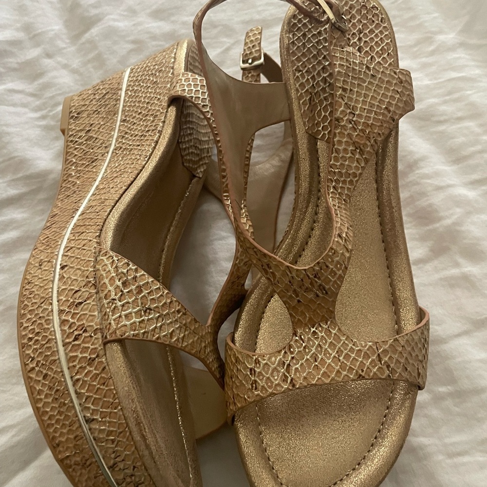 Donald J. Pliner Tan Wedge Sandals with Braided Design